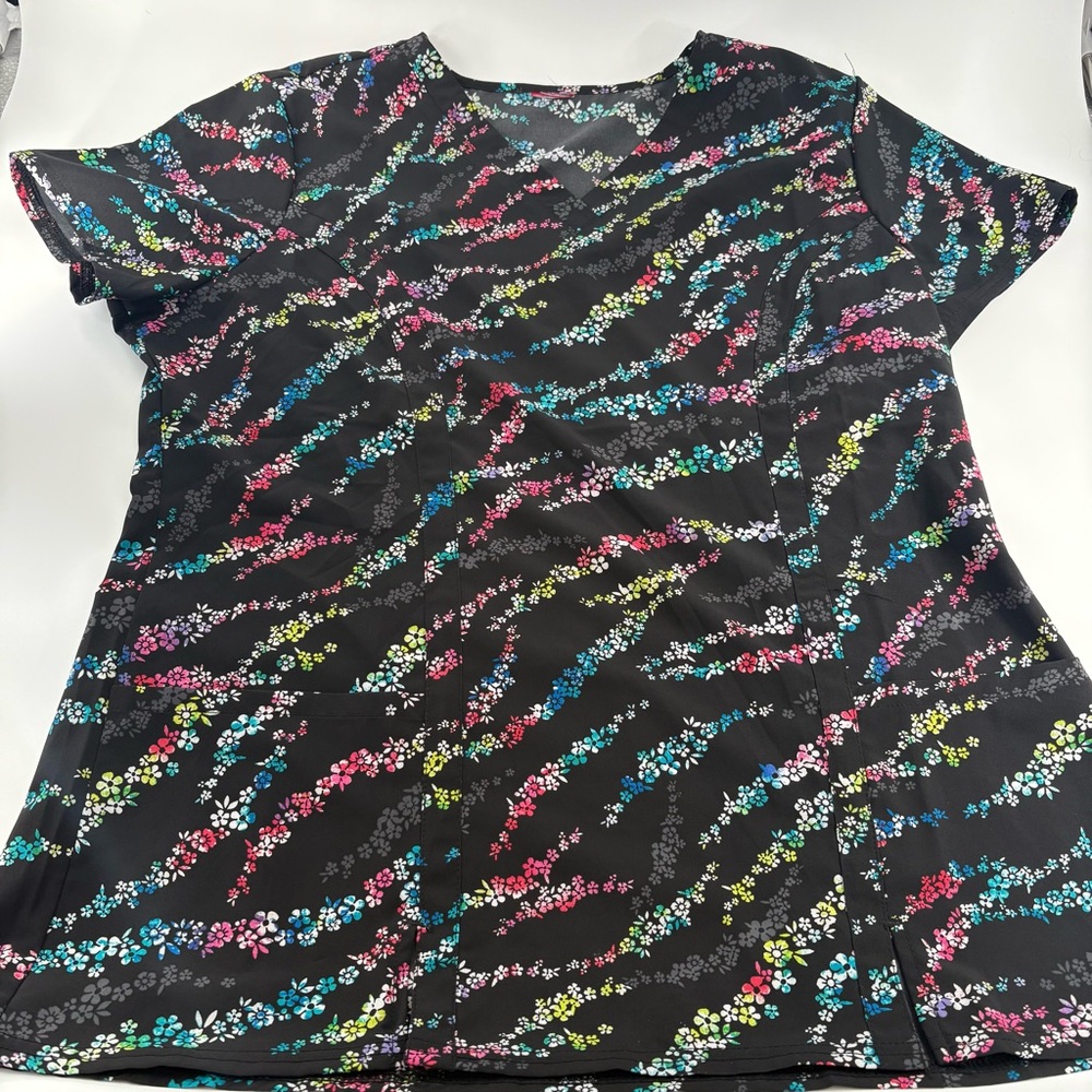 Dickies Black Floral Scrub Top